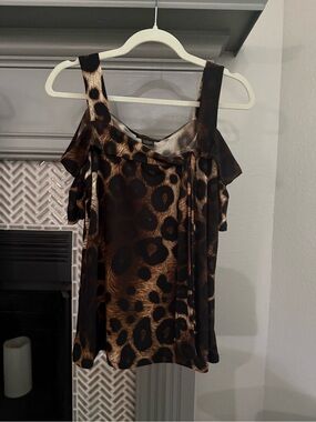 Susan Lawrence Brown and Black Leopard Cold-Shoulder Top